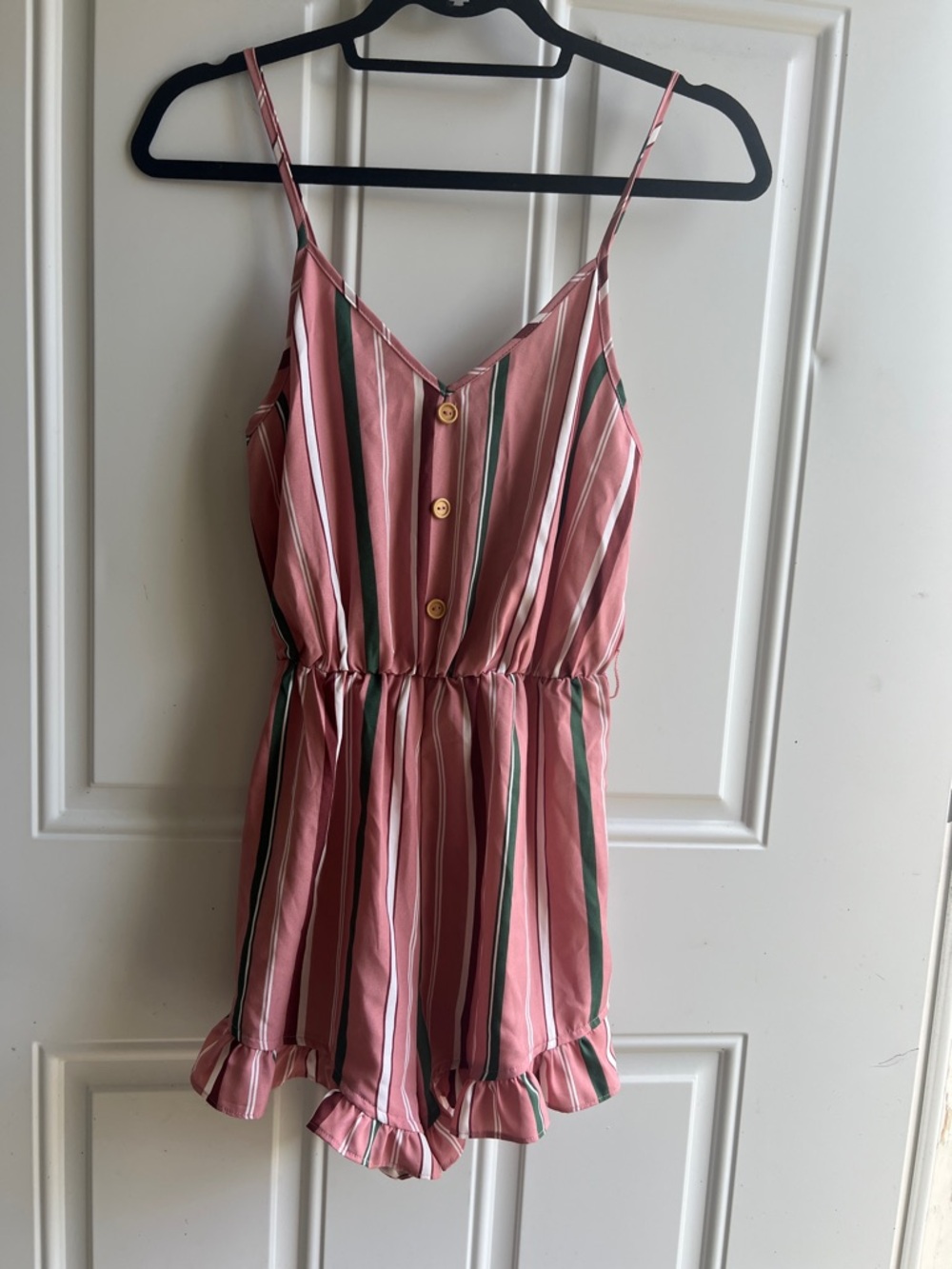 Striped Pink Sleeveless Romper with Buttons